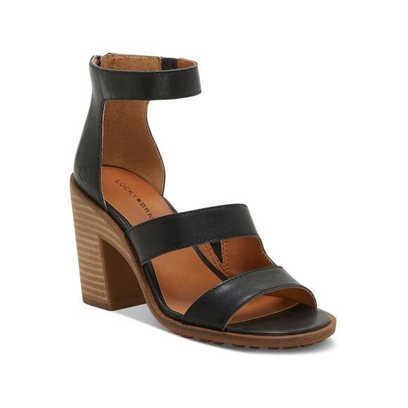 LUCKY BRAND Womens Brown V-Notch Scalloped Lakelyy Almond Toe Stacked Heel Zip-Up Leather Booties M